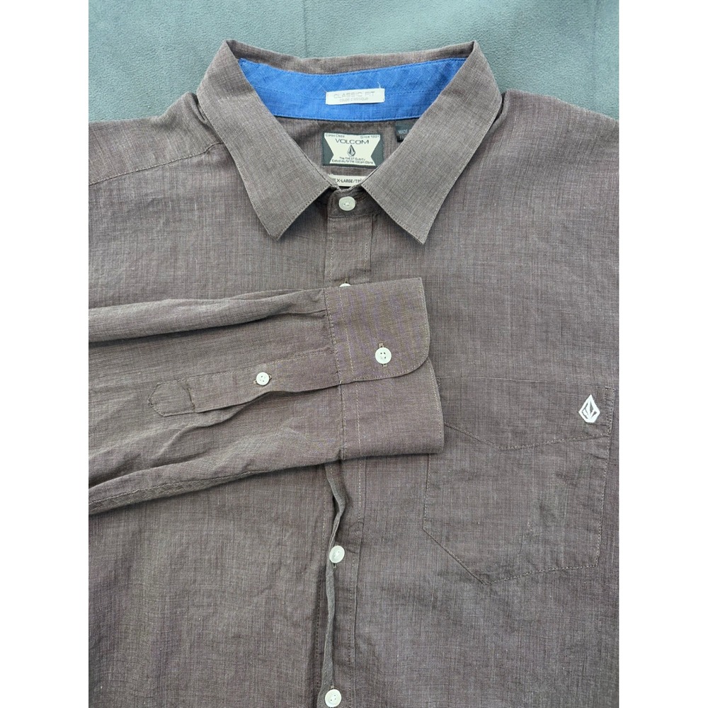 Volcom Vex Factor Heathered Brown Button Down Shirt Mens XL Classic Fit A054130S